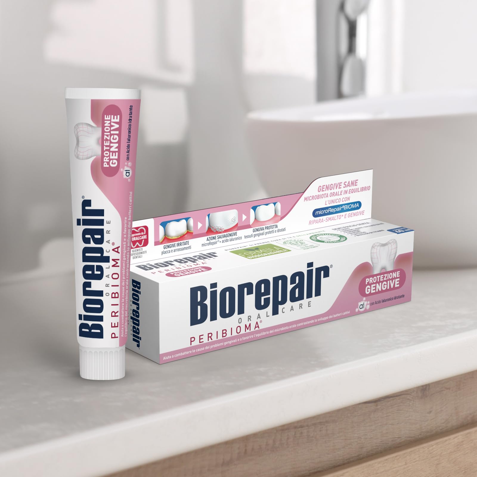 Biorepair, Pasta dentífrica peribioma protector de encías, 12 paquetes de 60 ml, combate y previene problemas de encías con probióticos, ácido hialurónico hidratante, sin flúor