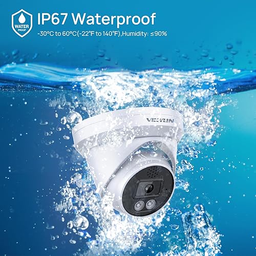 Miniatura 7 de VIKYLIN Cámara domo IP PoE 4K 8MP Disuasión activa (LED rojoazul, sirena), visión nocturna a color de 98 pies F1.0, MicroSD 256GB, audio de 2 vías,