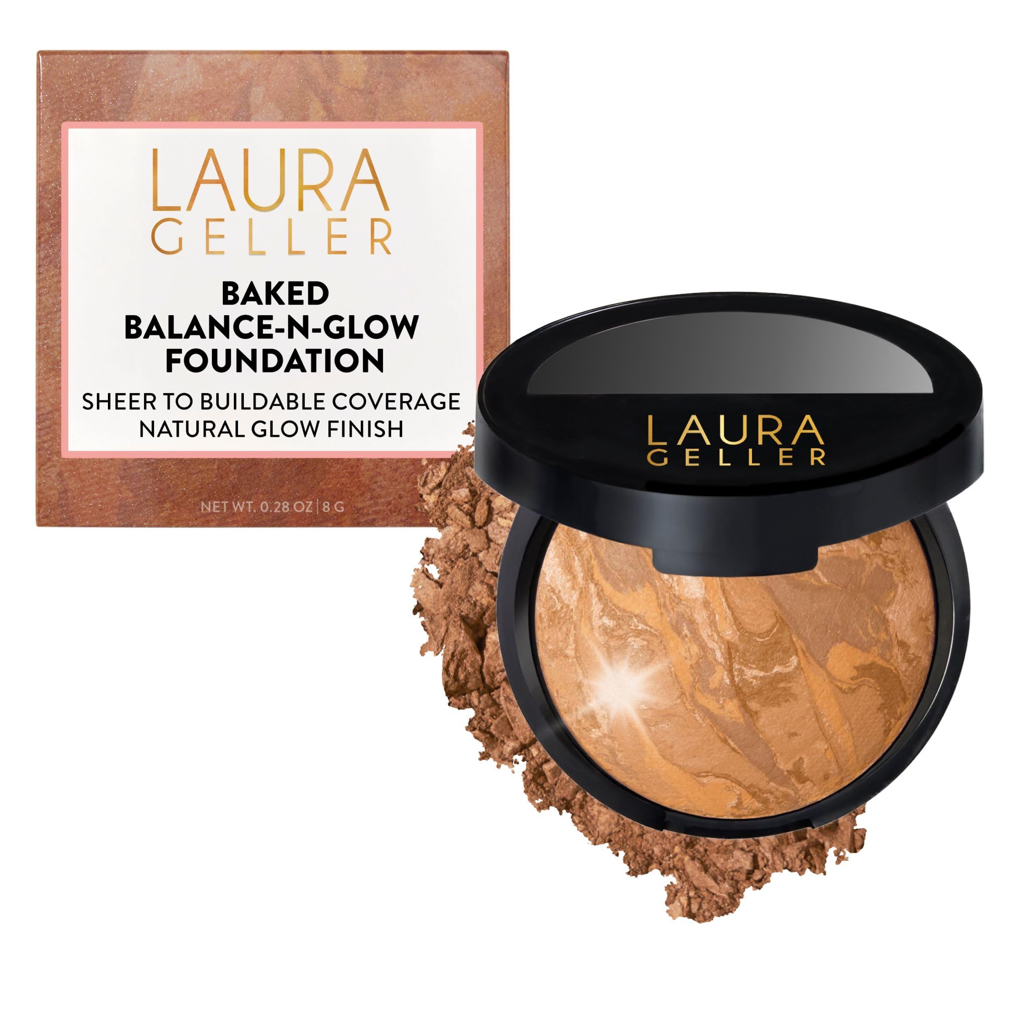 LAURA GELLER NEW YORK Baked Balance-n-Glow Illuminating Puder Makeup, Aufbaubare, Transparente bis Leichte Deckkraft, Baking Powder Foundation Make Up mit Satin-Finish