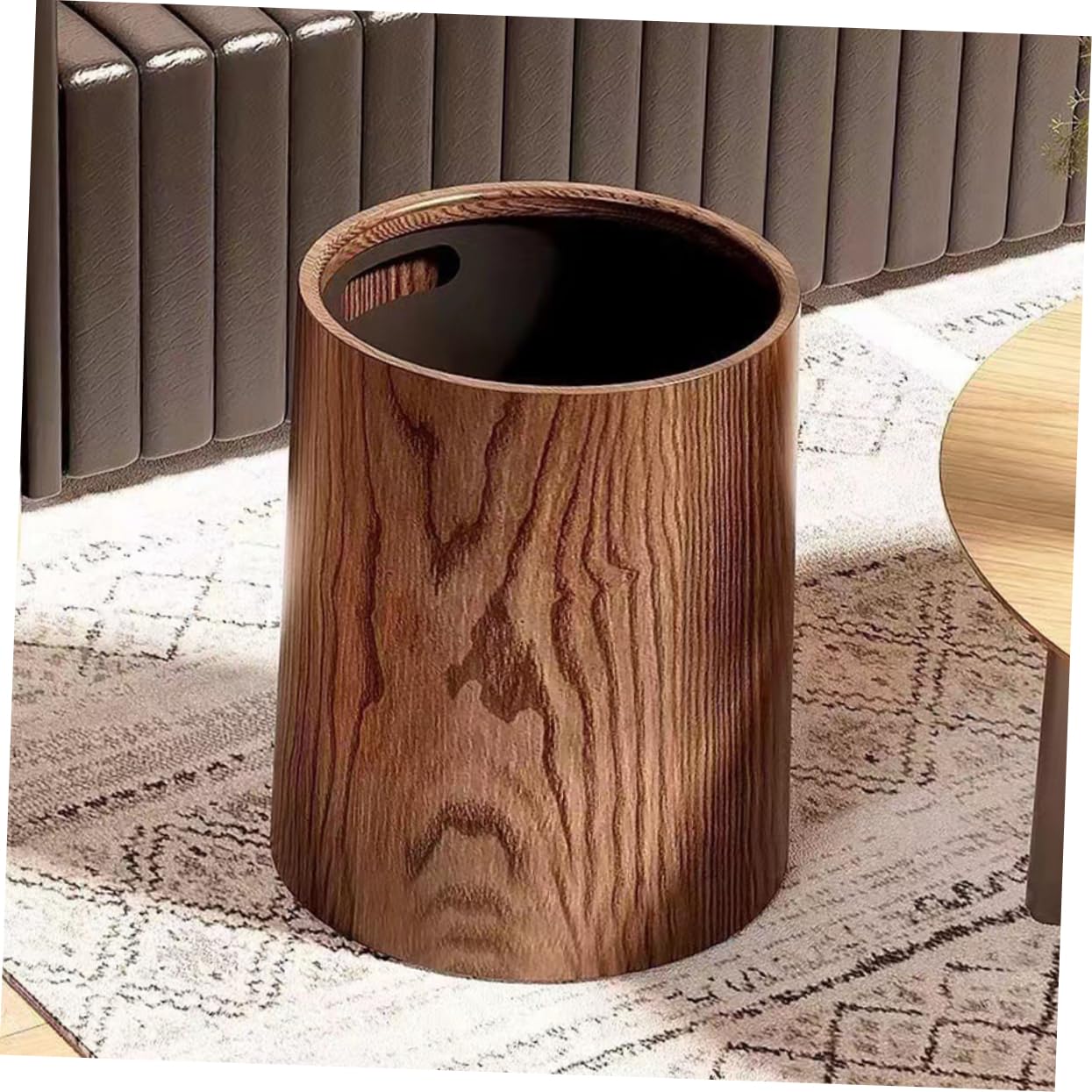 Levemolo Cestino della Spazzatura in Finta Venatura Legno Rotondo 12l, Contenitore per Rifiuti Cucina e Bagno, Bidone Grande Capacità per Soggiorno, Hotel e Uso Domestico