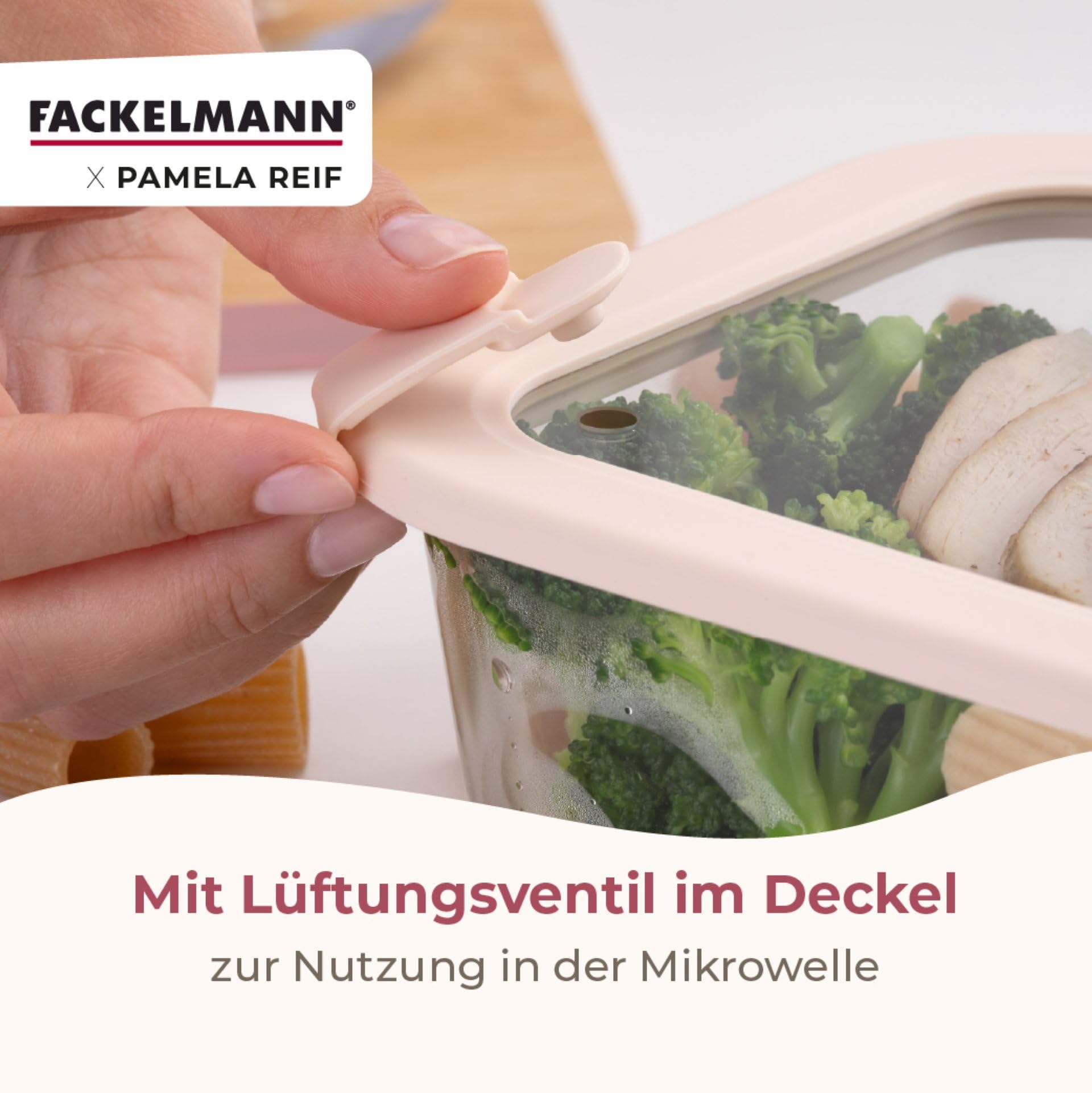 FACKELMANN x Pamela Reif Vorratsdosen aus Glas – 6 Stück, 1050 ml, mikrowellen- und backofengeeignet, mit Lüftungsventil, pastellbeige