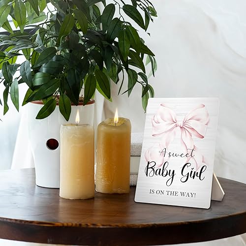 Miniatura 4 de A Sweet Baby Girl Baby Shower Soporte de madera de 5 x 7 pulgadas, decoraciones de baby shower para niña, soporte de letrero de baby shower de niña