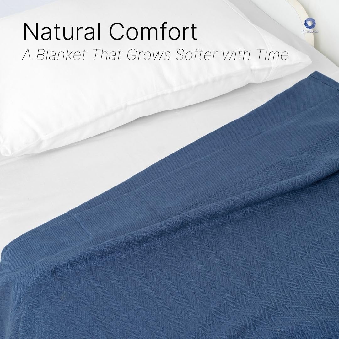 100% Cotton Herringbone Weave Blankets, 90"X90" Queen, Throw Blanket for Bed,All Season Cotton Blanket, Cozy Blanket,Throws Bed Blanket, Throw Blanket for Couch,Modern Home Decor -Navy Blue - Image 2