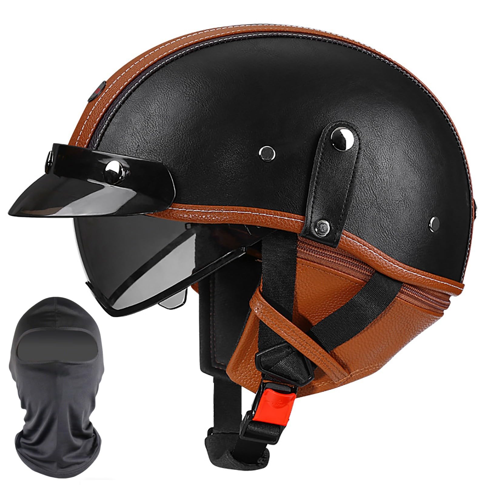 XYYYM Open Face Motorcycle Half Helmet, Retro Men Women Cruiser Chopper Moped Scooter Motorbike Helmet, ECE Approved 55-62cm