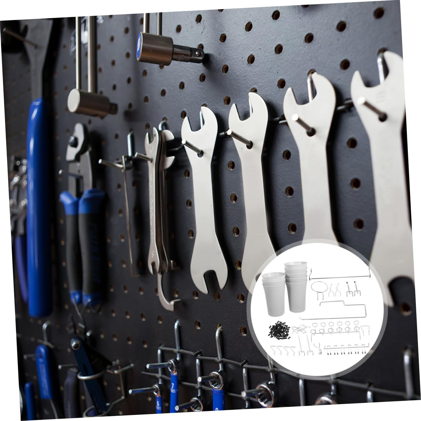Set di Ganci per Pannello Forato 170 Pezzi in Acciaio Inox | Argento, Bordi Arrotondati senza Sbavature, Accessori per Officina e Cucina, Forme Assortite