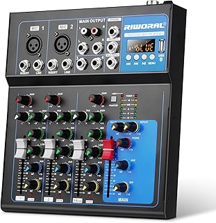 4 Channel Audio Interface USB Audio Mixer Sound Board Mixing Console Built In Bluetooth MP3 Computer Input +48V Phantom Power Mixer Audio For Karaoke Dj Stage Streaming Studio