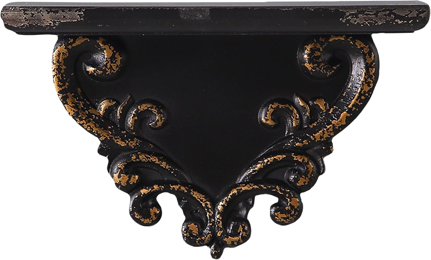 SOFE Antique Black & Gold Wood Shelves for Wall - 12 Inch Long Display Shelf Wall - Small Floating Shelving for Entryway Living Room Bathroom Wall Decor - Baroque Scroll Carving Bracket