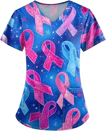 Scrub Tops Women Stretchy Plus Size Scrub Top Short Sleeve Printed Nursing Shirts Medical with Pockets
