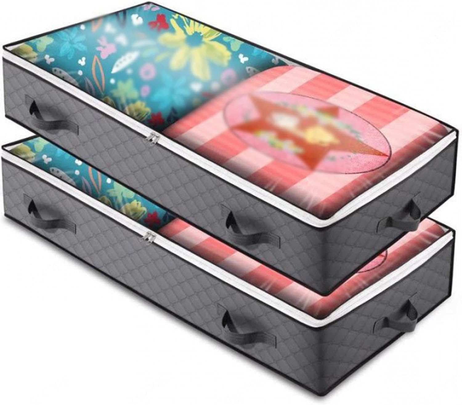 Foldable 2PCS Underbed Storage Bags,Large Under Bed Storage Containers with Clear Window,Ideal for Clothes, Duvet Quilts and Blankets