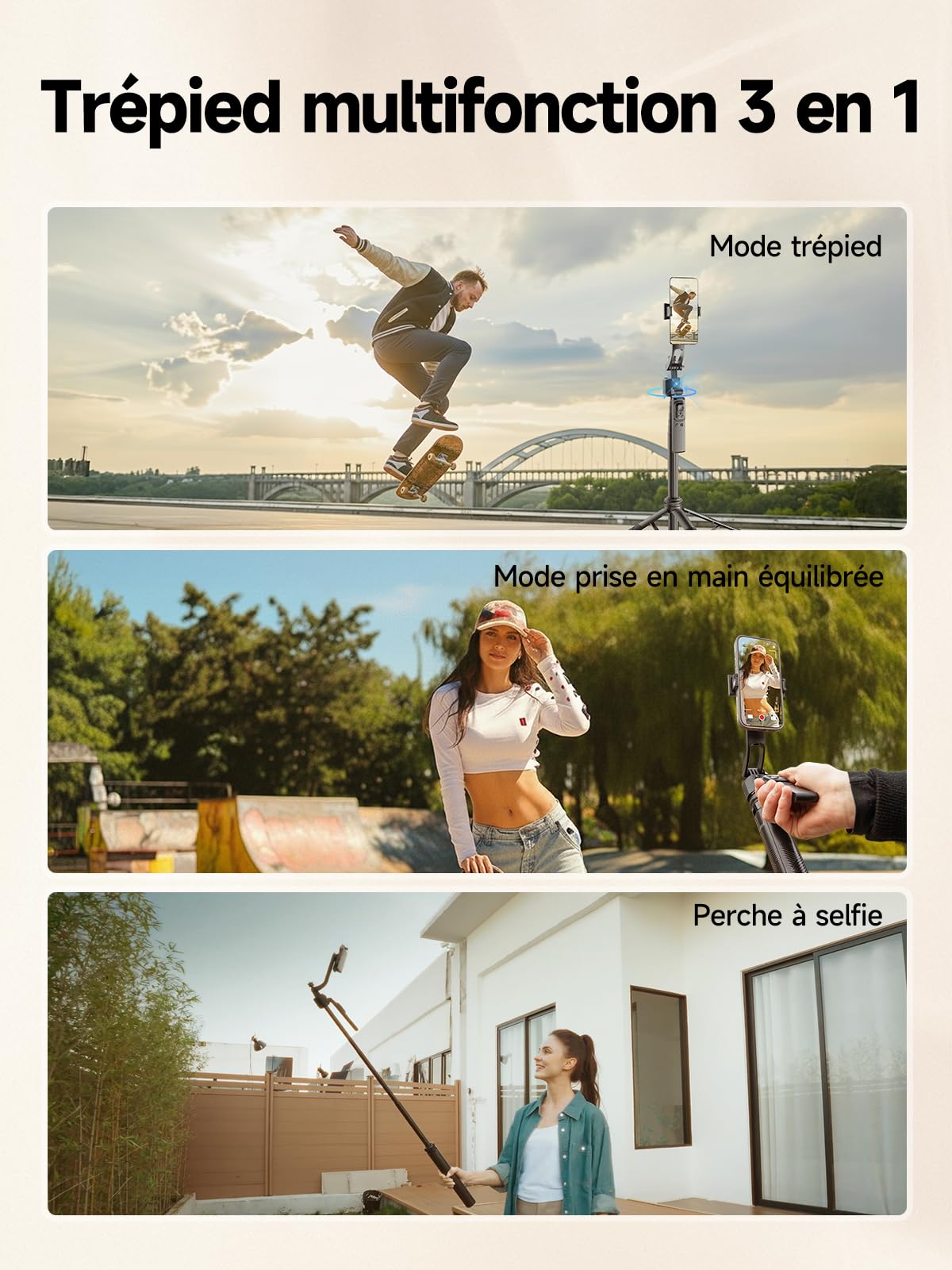 Trepied Suivi Automatique, Rollei Stabilisateur & Perche Selfie Smartphone