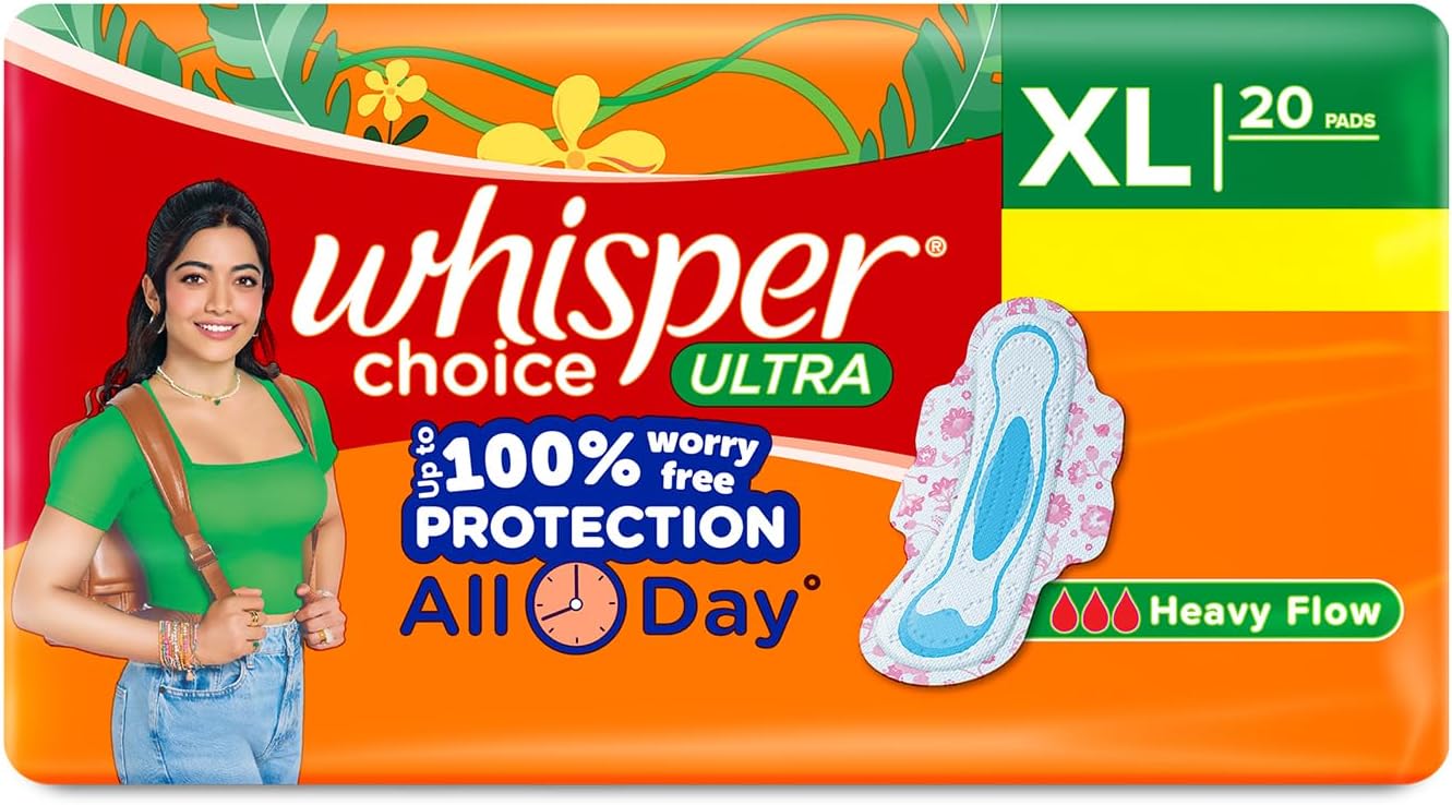 Whisper Choice Ultra Sanitary Pads for Women, XL 20 Napkins