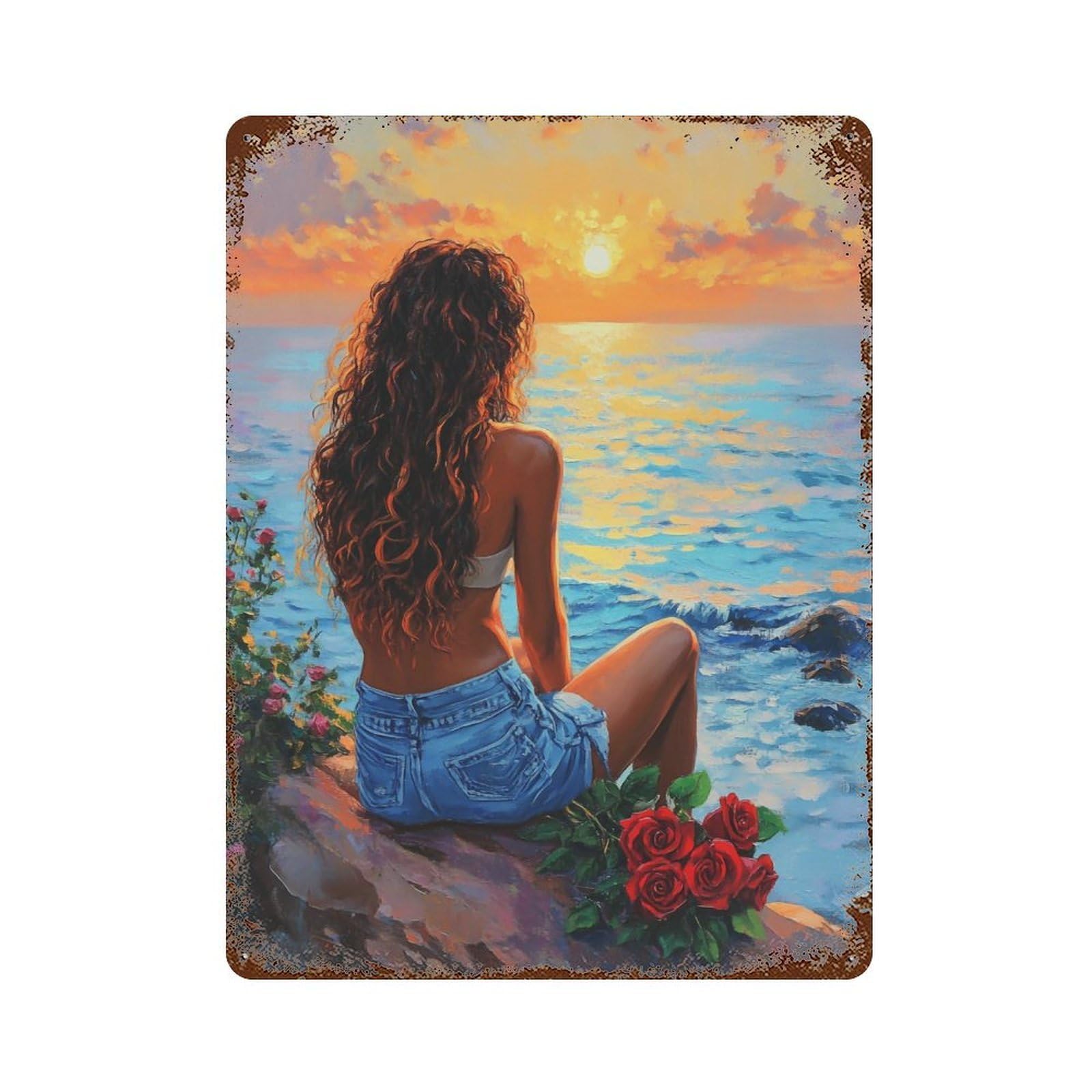 HDURYEYRYY Roses At Dusk Cliff 04 Wall Retro Iron Vintage Art Metal Tin Sign Poster Modern Home Cofffee Club Art Bar Shop Decor 40x30cm