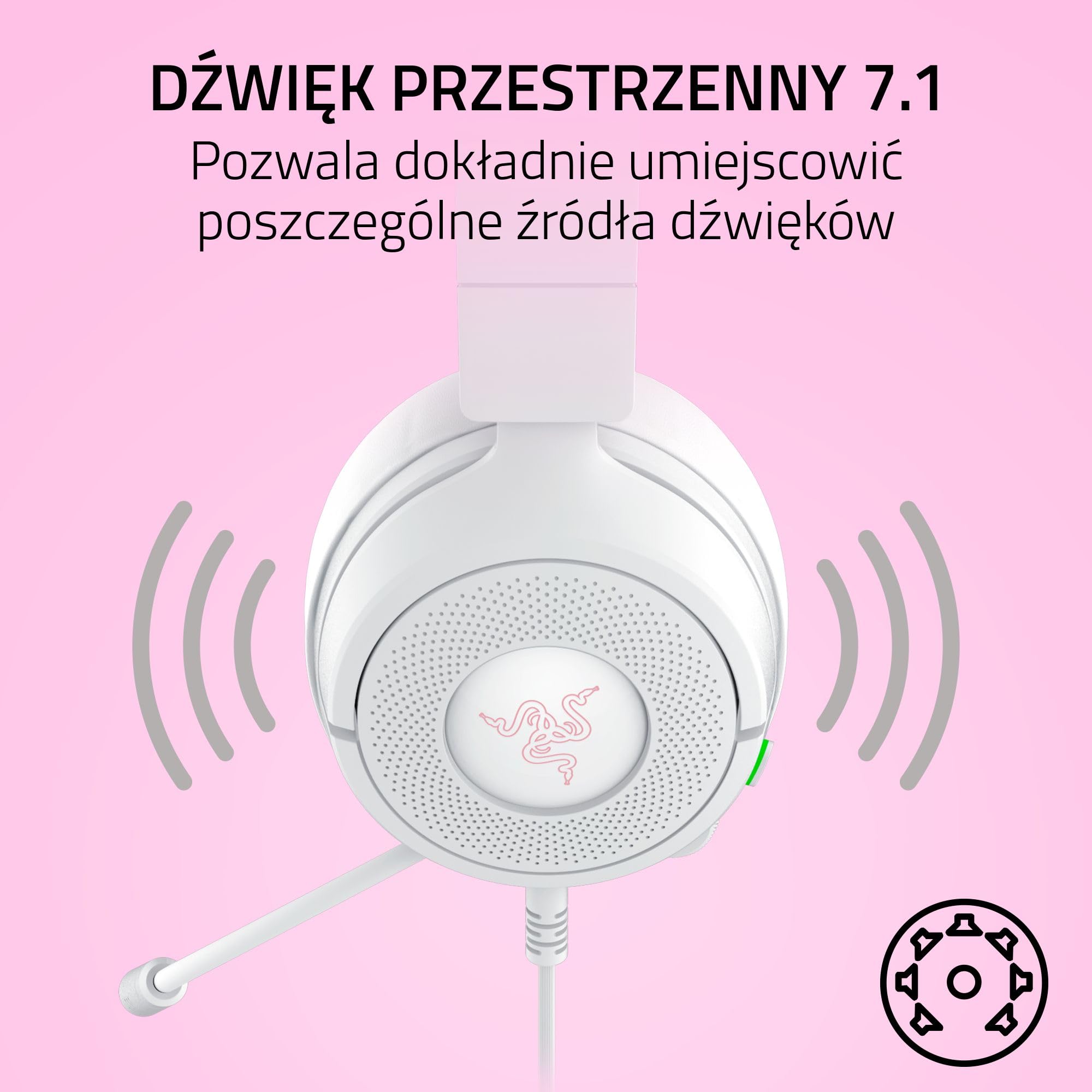 Razer Kraken Kitty V3 X - przewodowy zestaw słuchawkowy Kitty do gier - kultowe uszy Kitty - lekki, waży tylko 270g - mikrofon HyperClear Cardioid - przetworniki TriForce 40mm | Biały