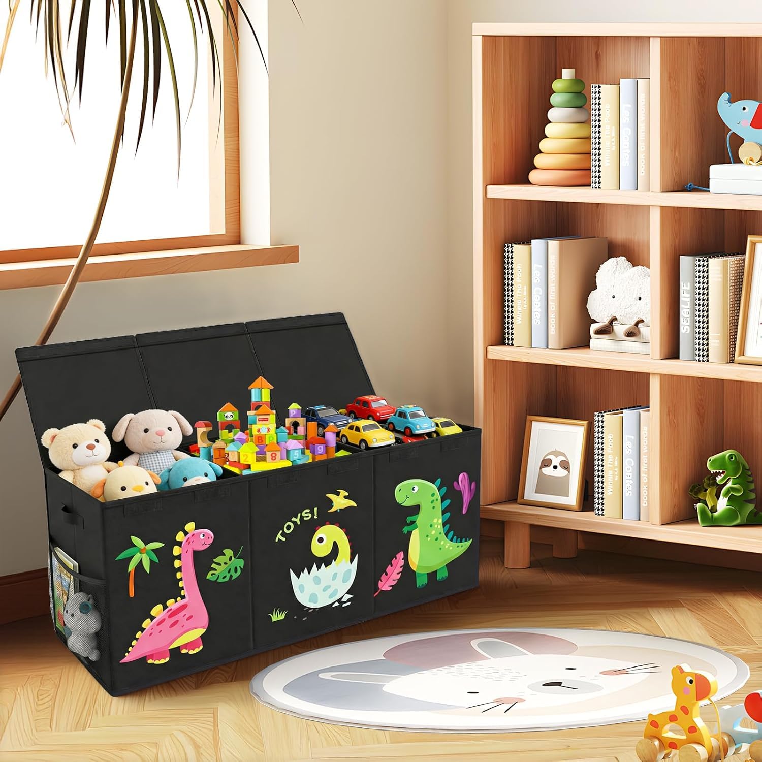 Caja de Almacenaje Juguetes,150l Baul Juguetes Infantil Plegable,Organizador de Juguetes ,Caja de Almacenamiento con Tapa y Asa para Niños Niñas, Dormitorio, Sala de Juegos, Guardería,98x34x40cm