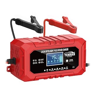 YONHAN 15A Battery Charger, 12V/24V LiFePO4 & Lead Acid Car Battery Charger, 9-Stage Trickle Charger with Temp Compensation, Automotive Battery Maintainer for Car Truck Motorcycle Lawn Mower Boat(Red) - Amazon product rated Grade A