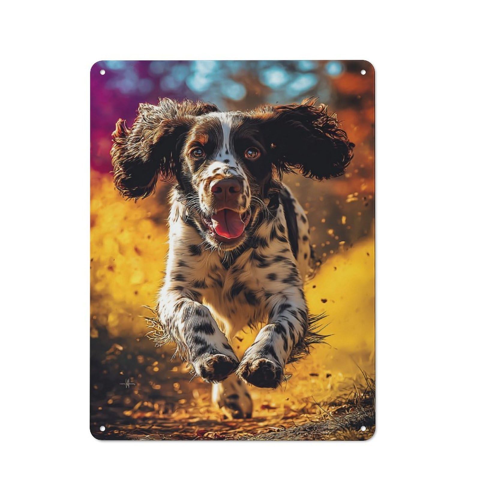 Junmoney Springer Spaniel In Autumn Bliss Industrial-Style Tin Sign 40X30cm For Café Or Home Bar, For Cooler-Month Interiors With Industrial Character