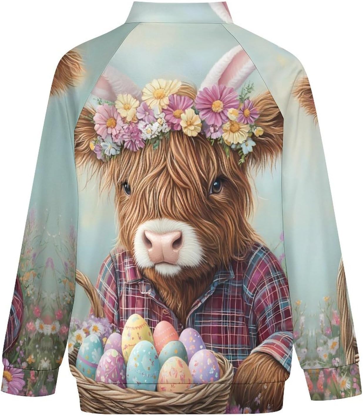 Highland Cow Easter Eggs Men's Zip Up Sweatshirt Casual Sweater Jackets Long Sleeve Tops Lightweight Coat