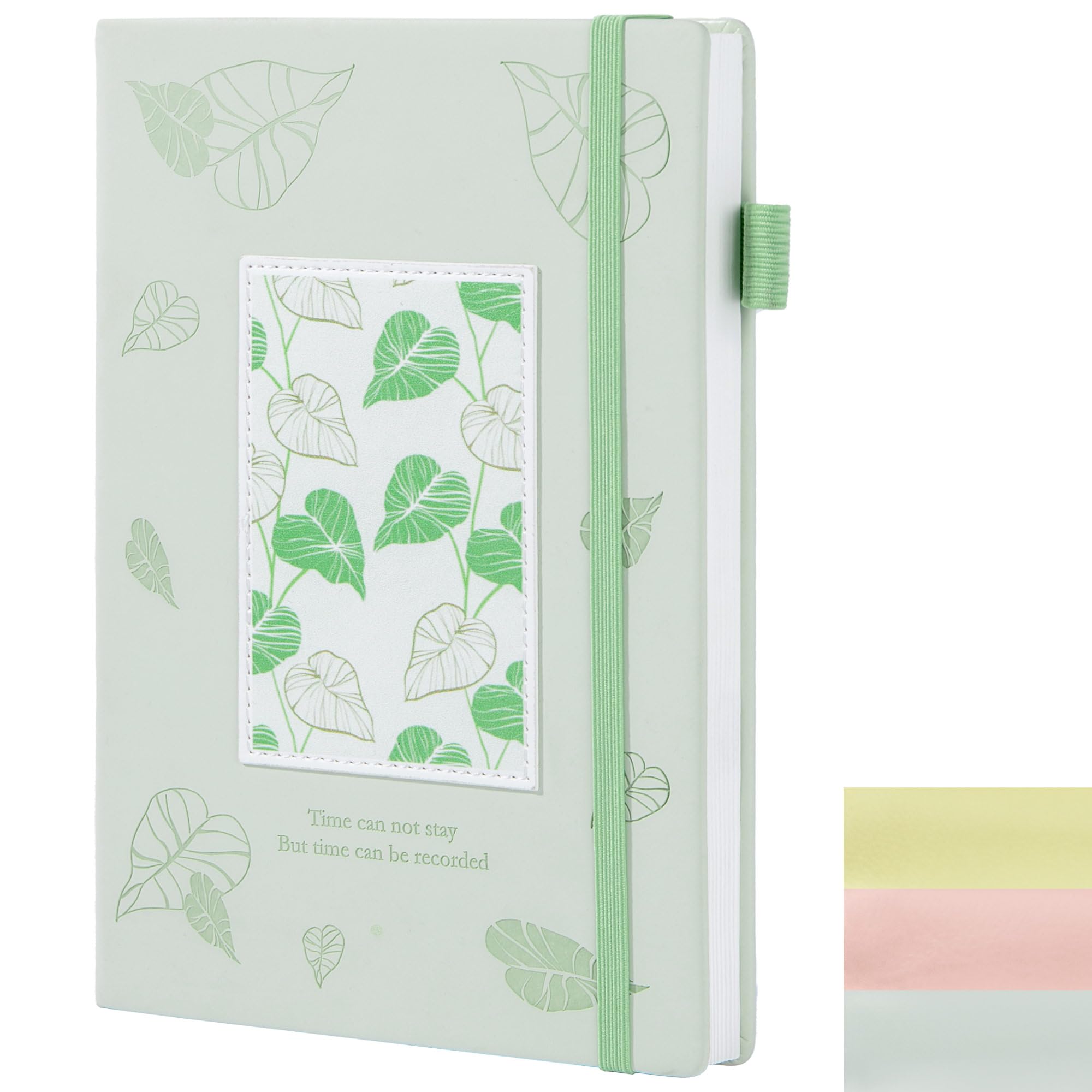 Leather Lined Journal Notebook, A5 Hardcover College Ruled Notepad with Pen Holder, Elastic Band, School Business Working Writing Journal for Women Boys Girls Adults, 21.5 X 14.5 cm (Green)