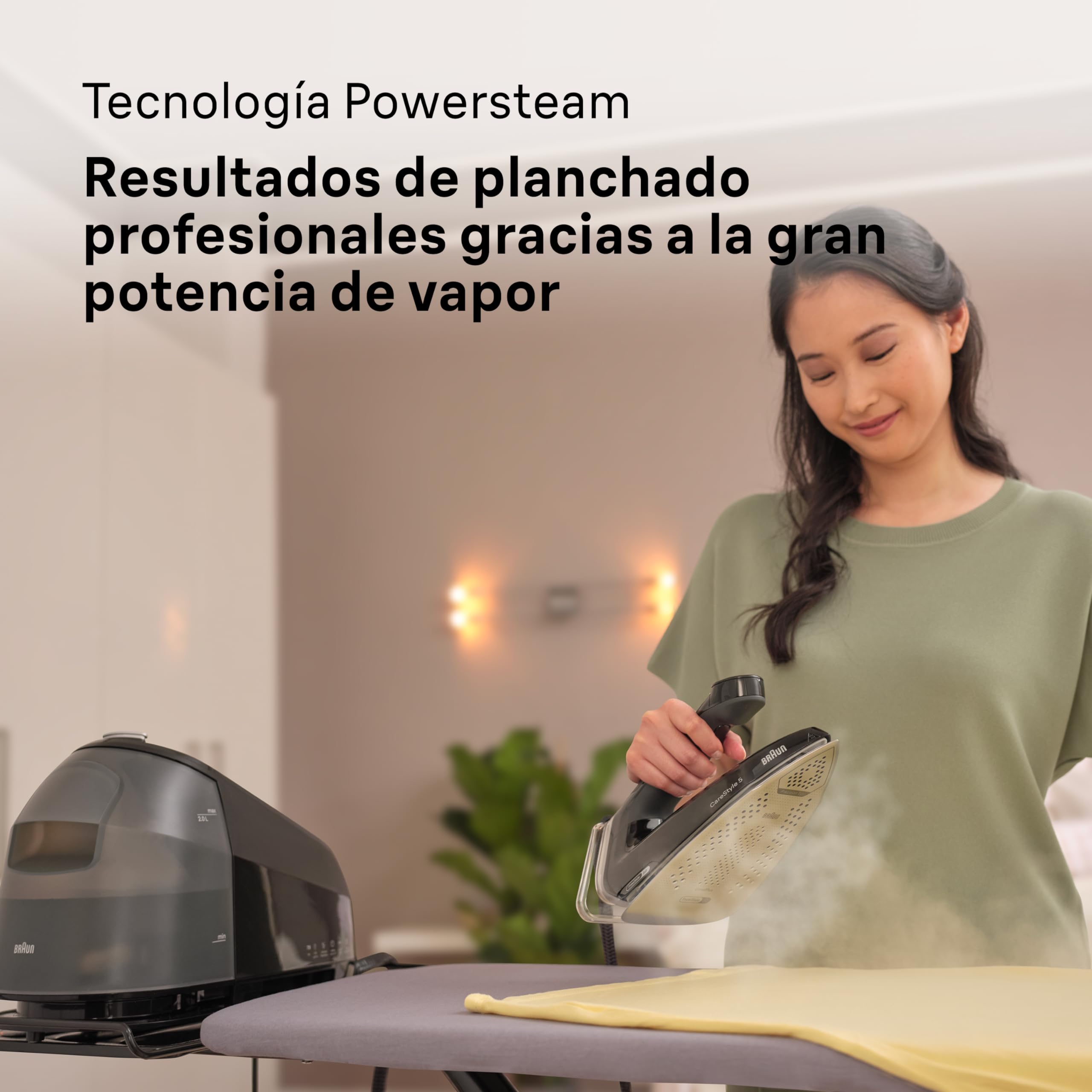 Braun CareStyle 5 IS5249BK, Plancha de Vapor con Tecnología FreeGlide 3D, 150 g/min de Vapor, Calentamiento Rápido, iCareMode, Planchado Vertical, Anti Goteo, Tanque Agua Desmontable 2L, 2400W, Negro