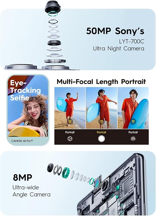 Tecno Camon 40 Pro 5G AI Destekli Akıllı Telefon, 12+12GB RAM 256GB ROM | 50MP Arka, 50MP Ön Kamera |144Hz 6.78'' FHD+ AMOLED Ekran | 5200mAh| 45W, Android 15