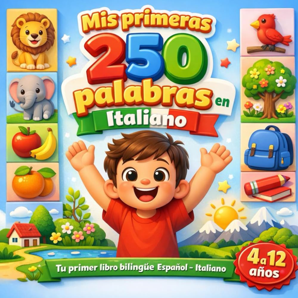 Mis primeras 250 palabras en Italiano: Diccionario ilustrado bilingüe español–italiano para niños y principiantes – 250 palabras básicas para aprender italiano fácilmente.