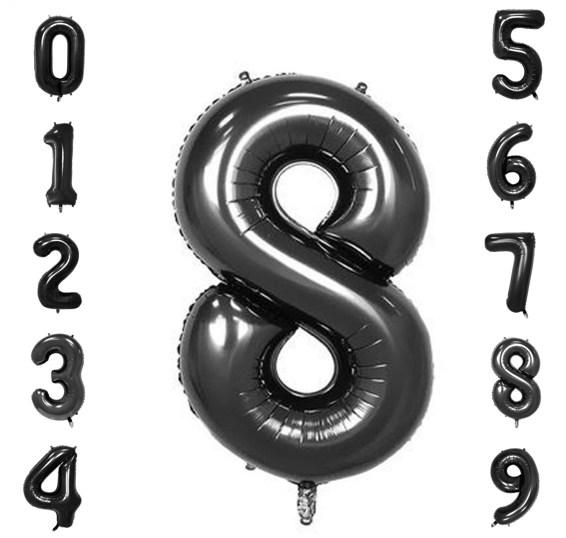 Batycab Foil Helium Inflatable 32in 0-9 Number Balloons for Special Occasions (8, Black)