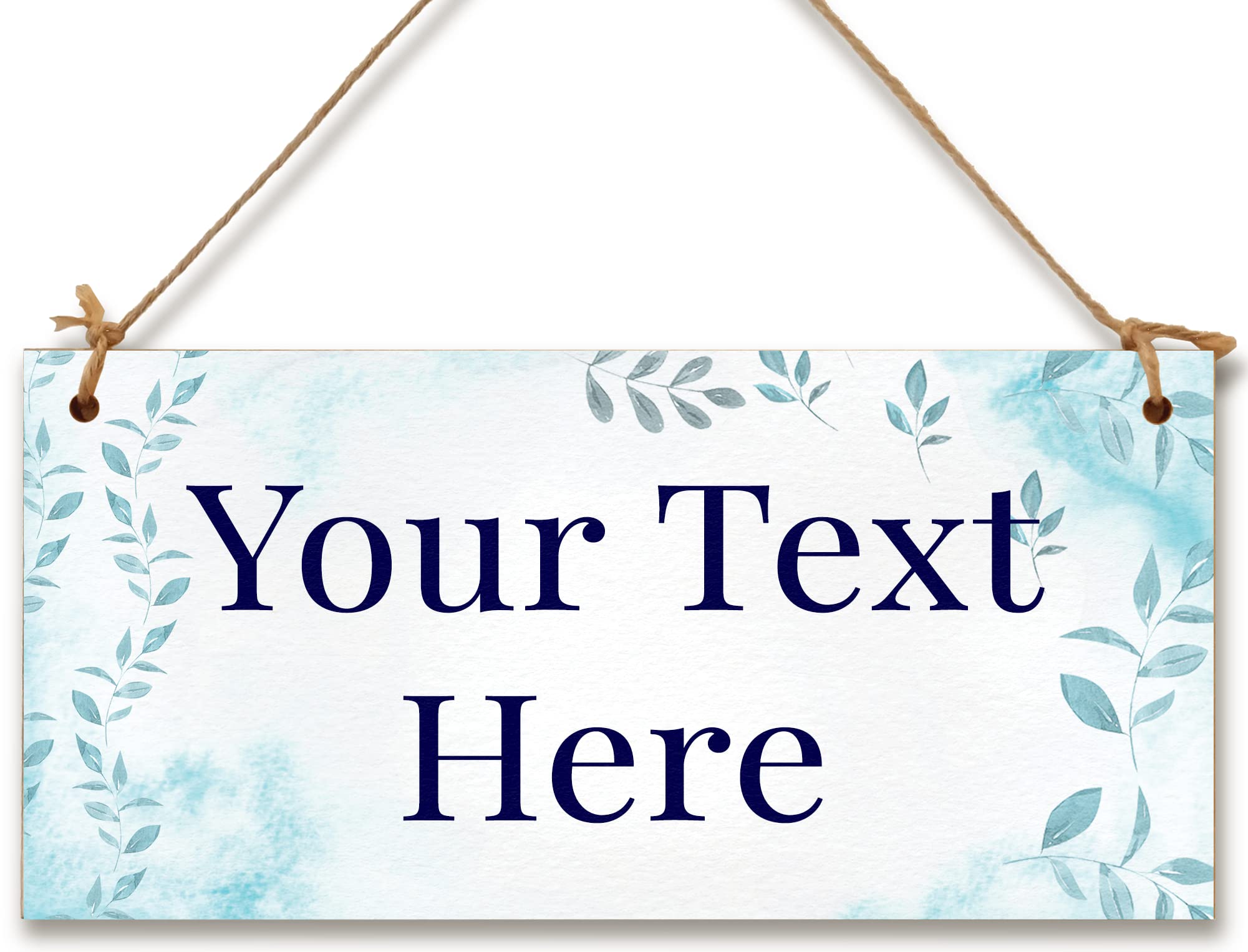 Personalised Hanging Plaque Your Custom Text Blue Watercolour Floral Decorative Wooden Door Wall Sign Home Décor Add Any Message