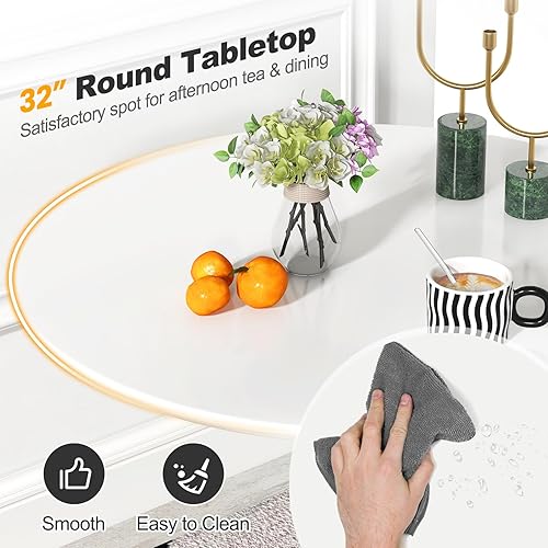 Miniatura 5 de Giantex White Round Dining Table, 32-inches Modern Tulip Kitchen Table with 0.9” Thickened Tabletop & Sturdy Metal Pedestal, Mid-Century Leisure