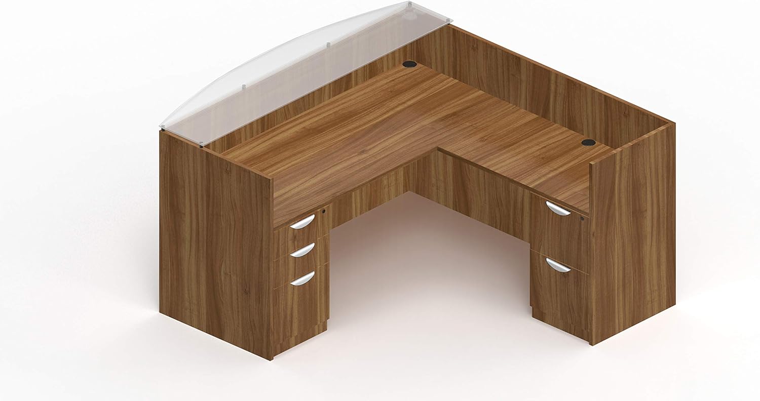Offices To Go L Shaped Reception Desk with Glass Transaction Counter and 2 Sets of DrawersW/Drawers in (American Mahogany) : Office Products