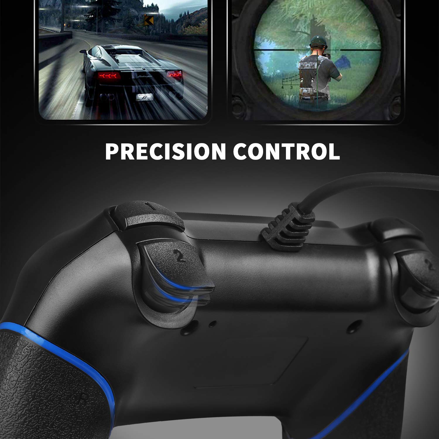 Zexrow Wired Controller per PS-4, USB da 2,1 m Wired Game Controller per Pla-yStation4/Pro/Slim/PC, Gamepad con doppia vibrazione e impugnatura antiscivolo (Nessuna porta audio)