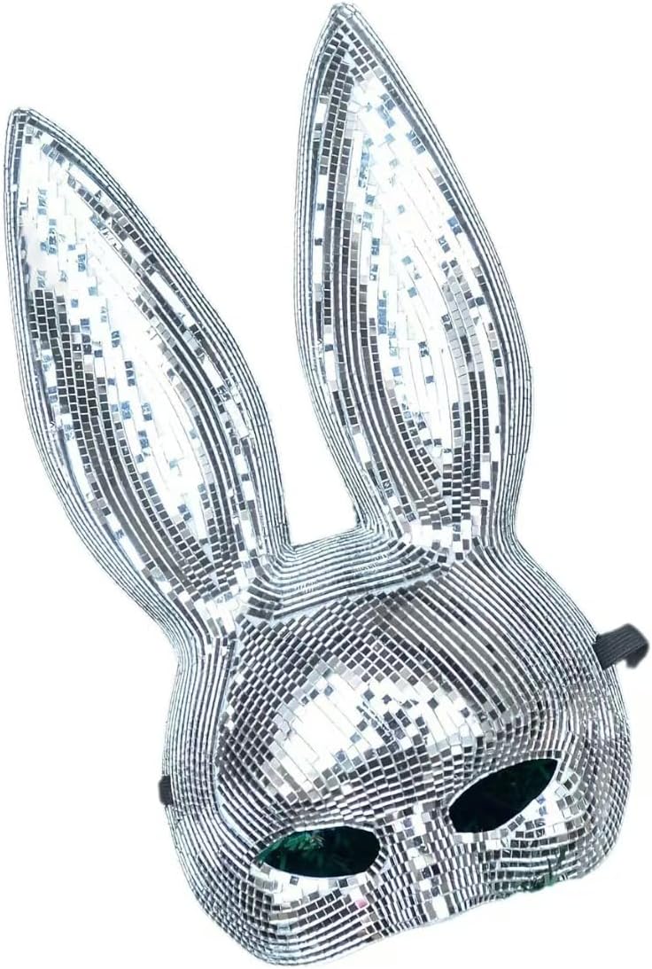 Disco Ball Bunny Mask, Silver Mirror Mosaic, Party Costume Accessory
