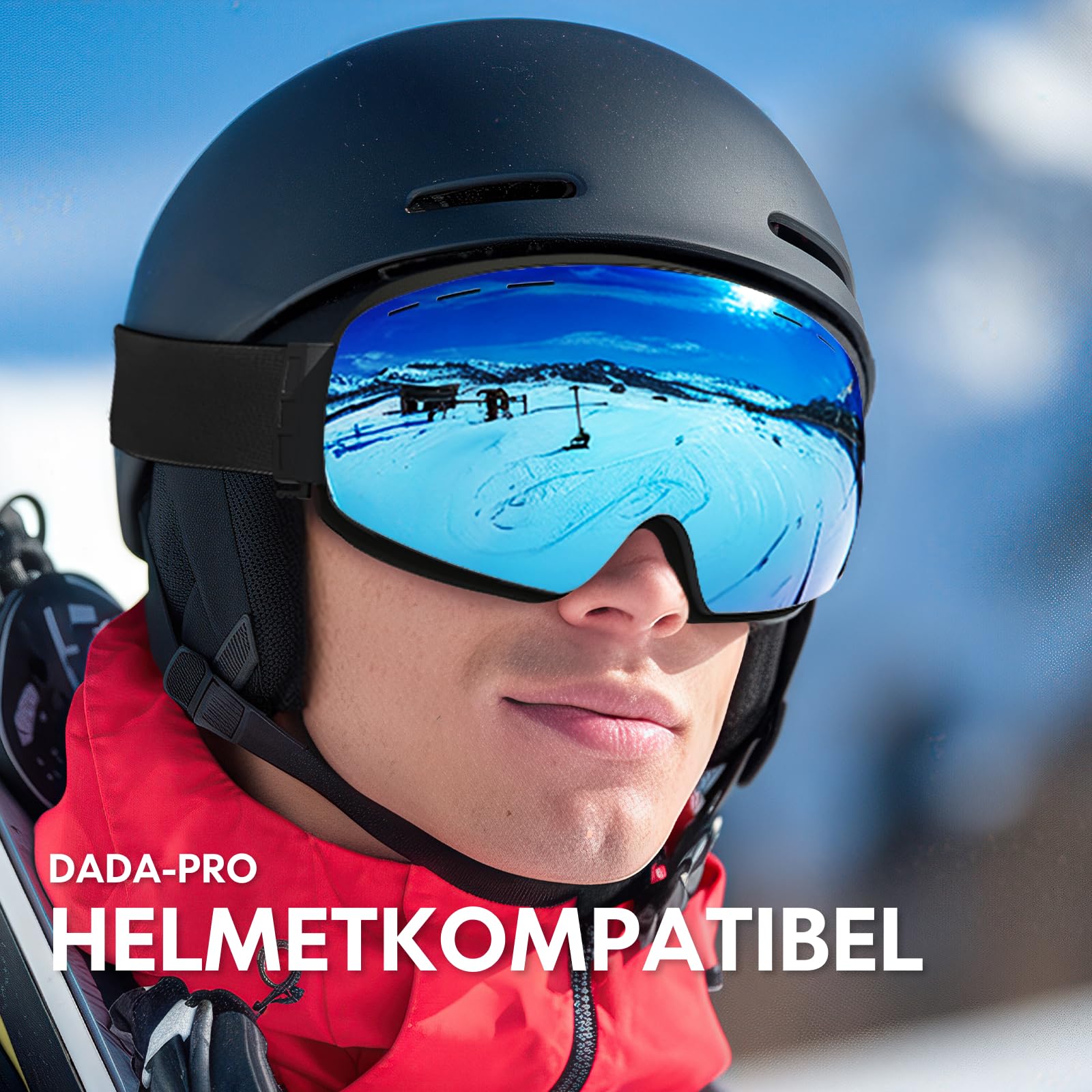 DADA-PRO Skibrille Herren Damen Ski Brille 100% UV Schutz Anti Fog Helmkompatibel Rahmenlose Skibrille für Brillenträger OTG Ski Goggles Snowboard Brill