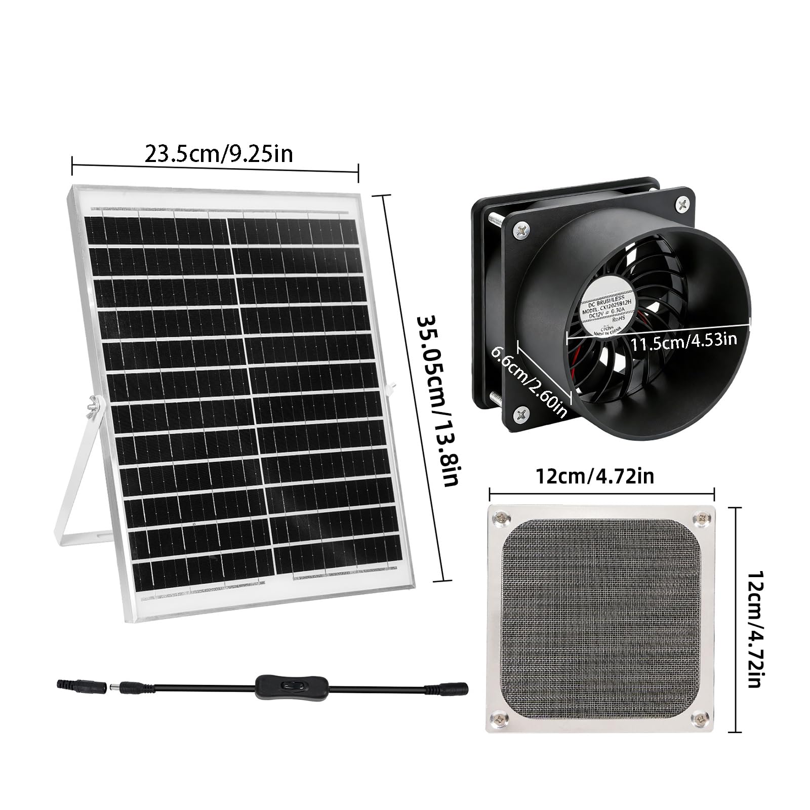 Ventola ventilazione solare 12V con copertura in rete