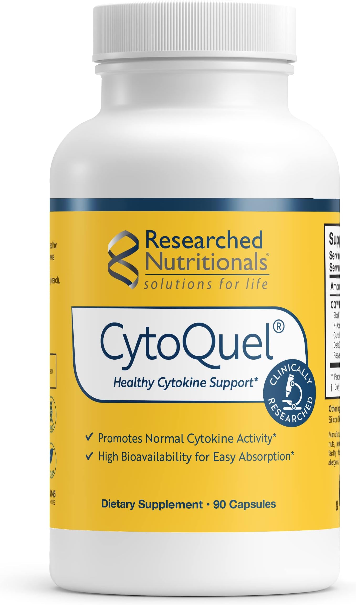 Researched Nutritionals CytoQuel - Cytokine Support Supplement - Vegan Formula with CurcuWIN Turmeric, NAC, EGCG, DeltaGold® Tocotrienols & Trans-Resveratrol (90 ct)