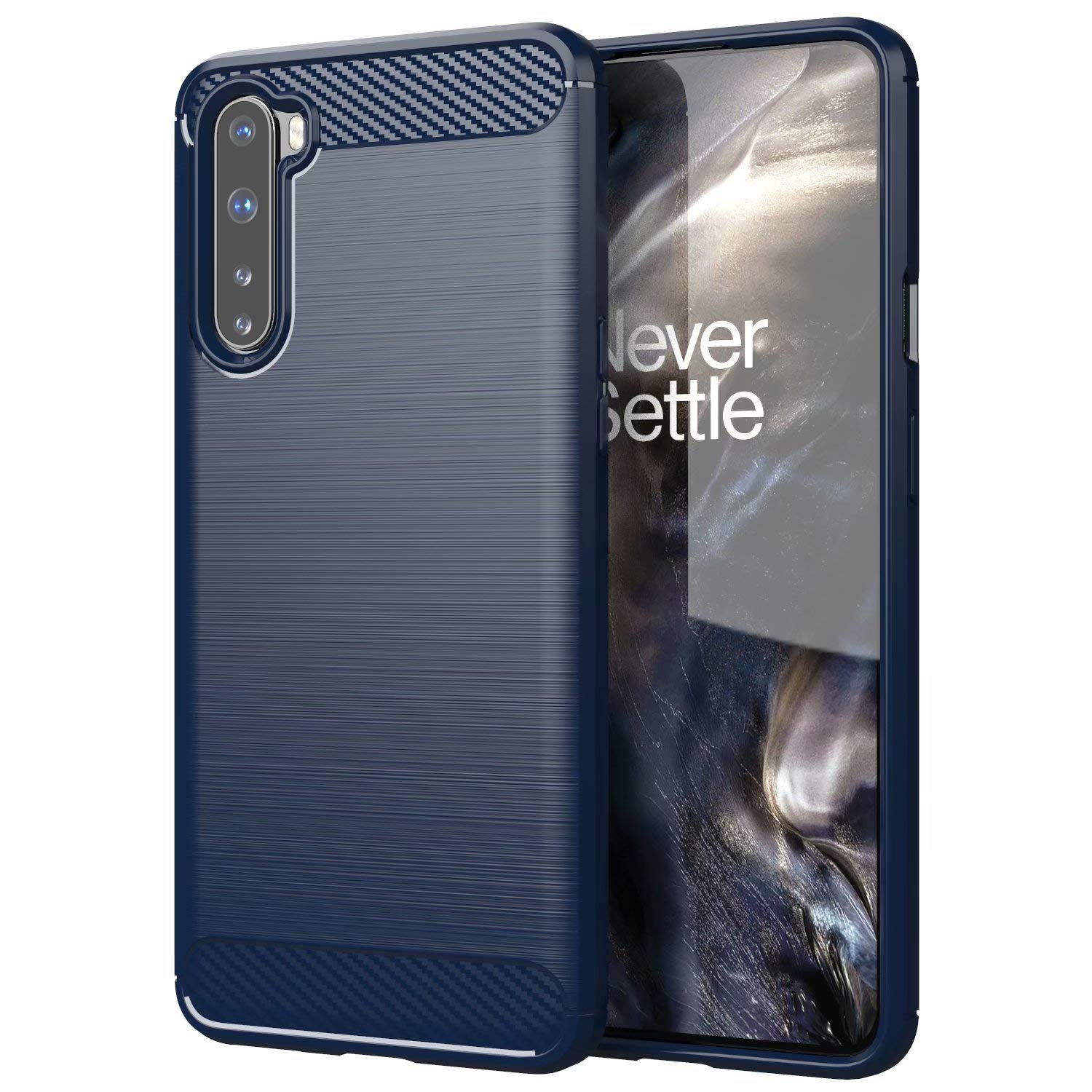 for OnePlus Nord Case Brushed Carbon Fiber Texture Style Ultra-thin TPU Soft rubber Anti-drop Protective Cover-Blue