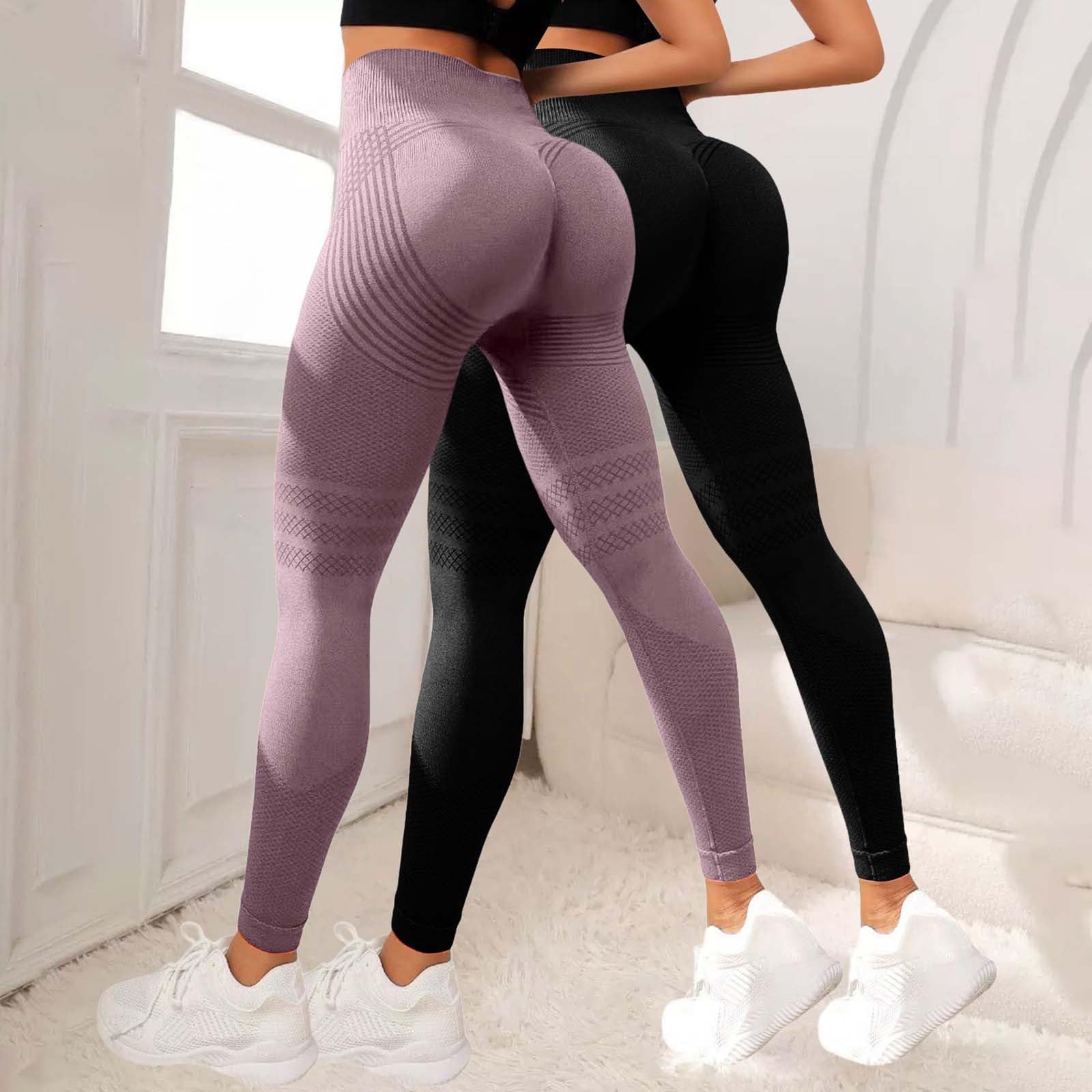 Lot de 2 leggings de sport pour femme - Anti-cellulite - Compression 3D - Taille haute - Legging de sport - Effet froissé des fesses - Legging sans couture - Contrôle du ventre - Pantalon de yoga