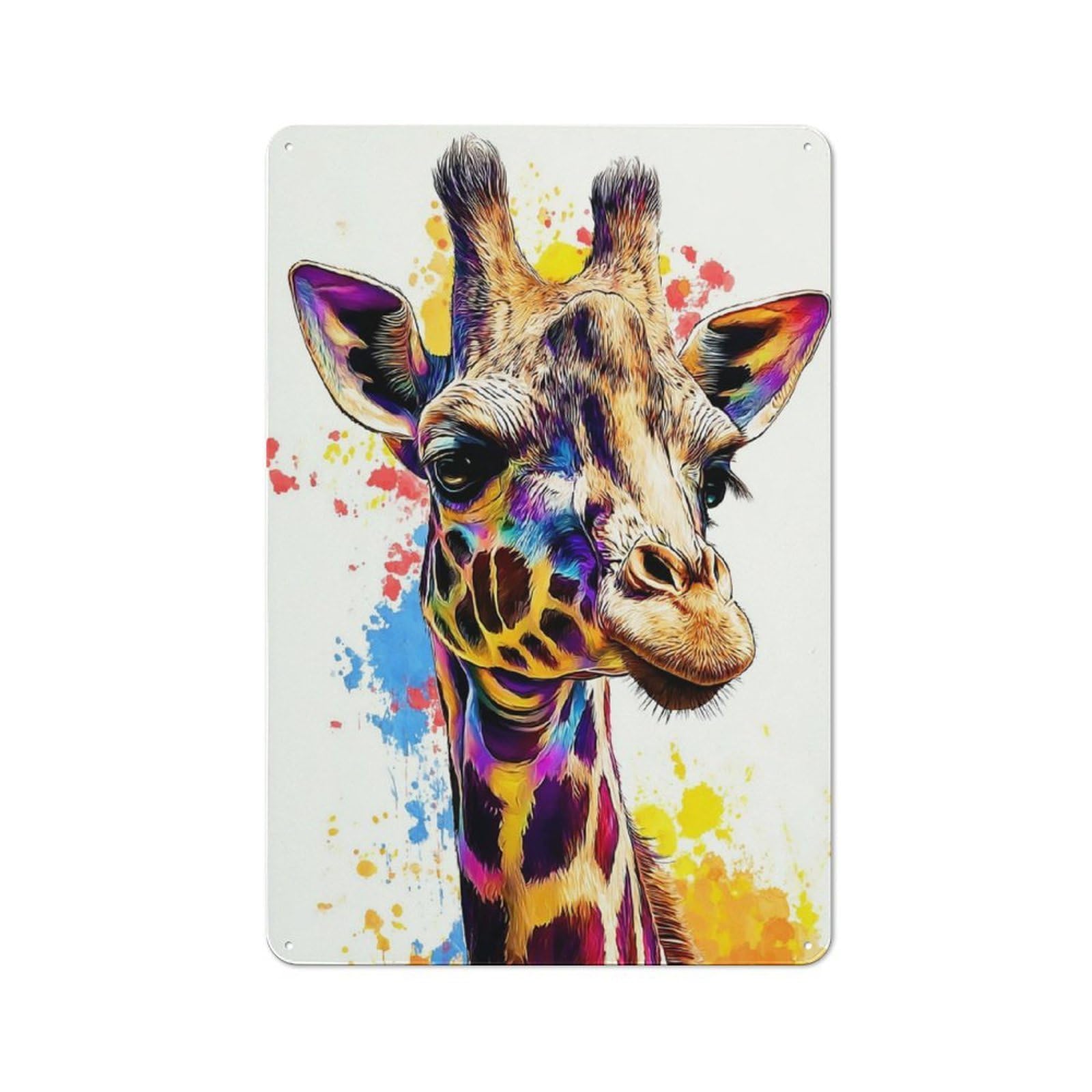 Junmoney Colorful Giraffe Portrait Art Tin Wall Plaque 30X20cm With For Garage Or Workshop, For An Autumn Wall Display In Garage And Workshop