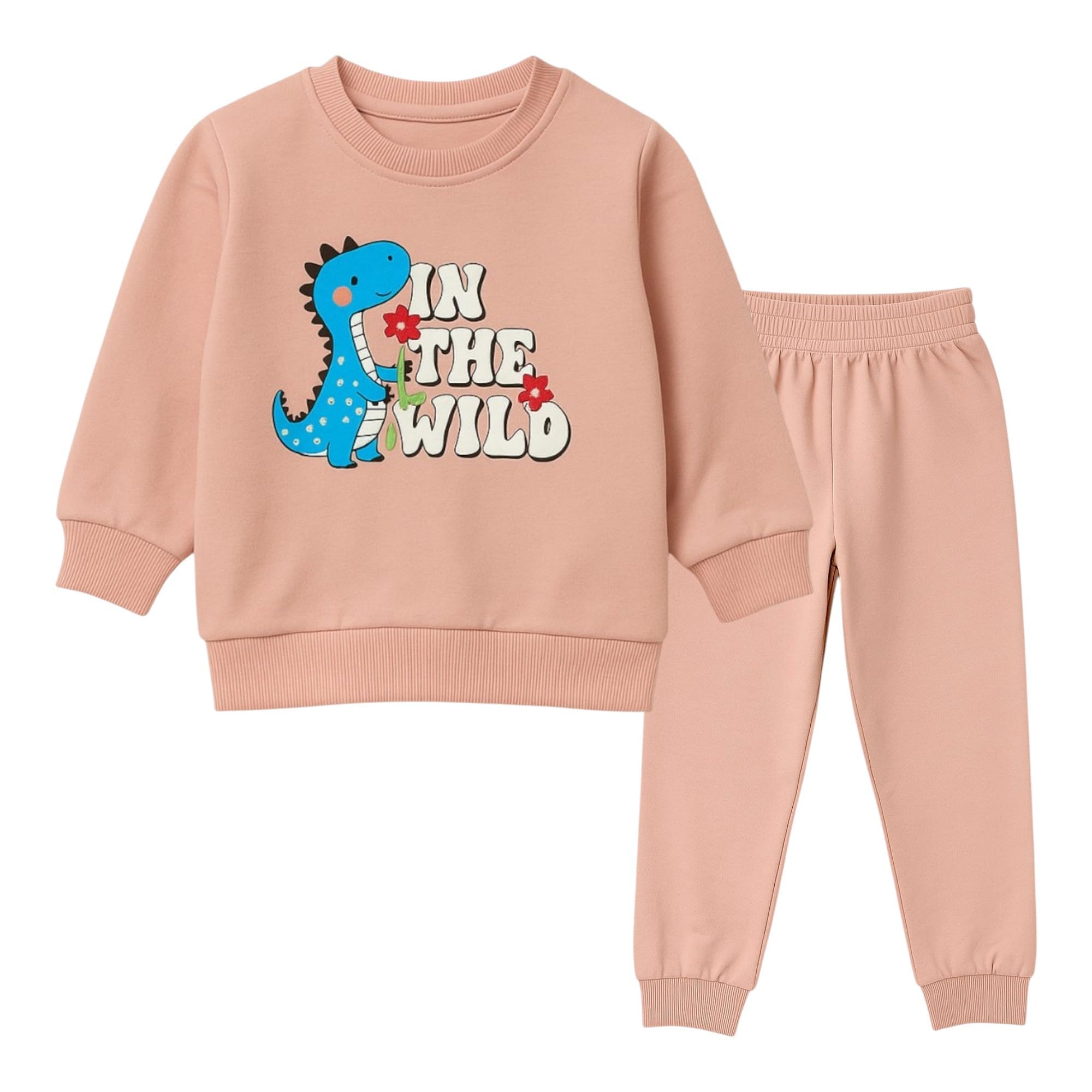 HuggleBug Cotton Terry Co-ord Set for Boys & Girls | Full Sleeves Top & Joggers | Peach | Unisex Loungewear for 1.5–6 Years | Soft & Comfortable Wear 2