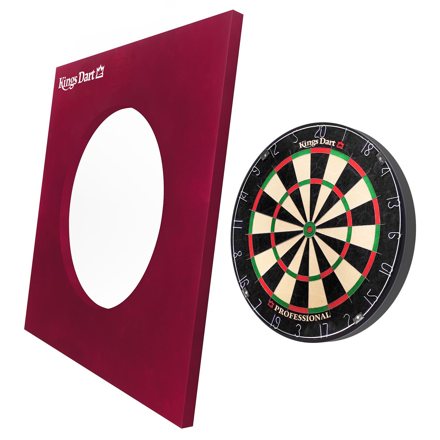 Kings Dart Dart-Set | Dartboard Komplettset: Turnier-Dartscheibe + Dart-Surround | Sisal-Borsten, Spider-Feldbegrenzung | Schutz für Wand u. Darts | Für Soft- u. Steeldarts | Markenqualität