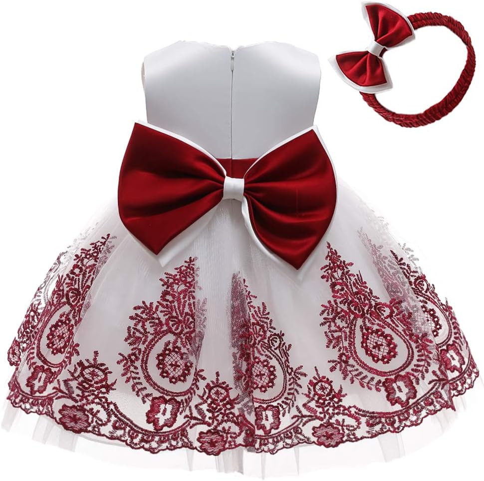 AIMJCHLD0-6 Years Toddler Baby Girls Pageant Lace Embroidery Dresses Formal Dress with Headwear