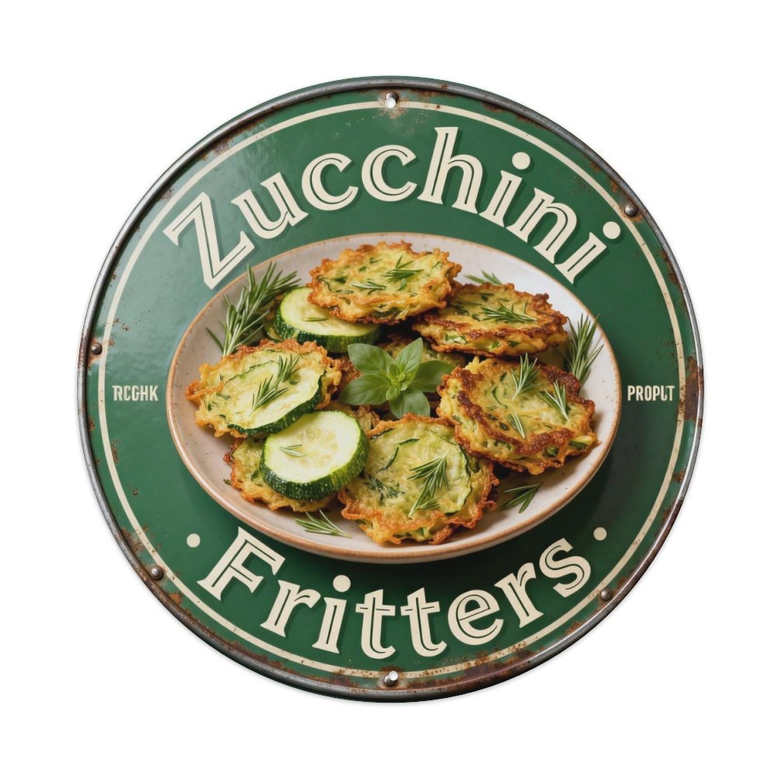 Zucchini Herb Fritters Metal Tin Sign Plaque