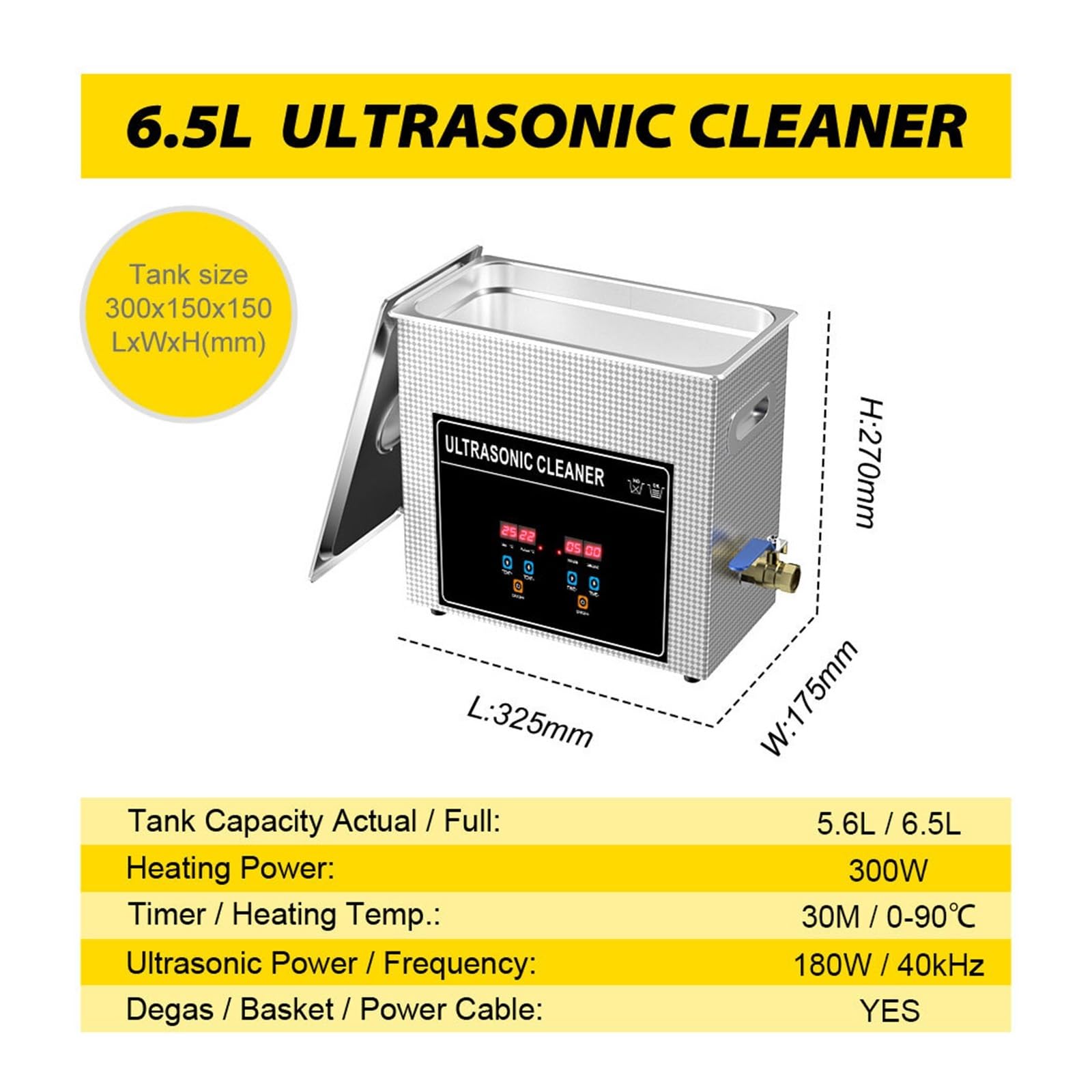 Pulitore ad ultrasuoni, 180W 6.5L LP 12 Pollici Disco In Vinile Silver Spin Staffa For Bagno Ad Ultrasuoni Disco In Vinile Pulizia Ad Ultrasuoni Protezione Etichetta Discografica