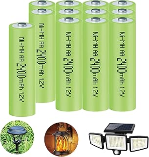 Lombaour 12 Packs AA 2400mAh High Capacity Rechargeable Batteries, 1.2V NiMH Low Self Discharge for Outdoor Solar Lights, ...