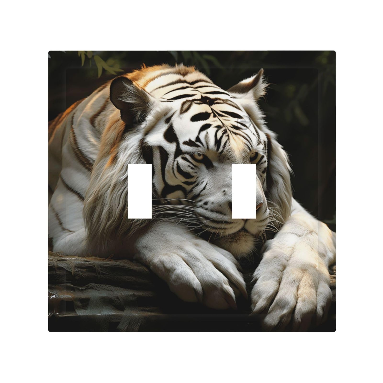 2-Gang Decorator Wall Plate Lying Tiger Light Switch Cover Double Toggle Receptacle Wall Plate Mid Size 4.9" x 5" Wallplate Unbreakable Polycarbonate Outlet Faceplates Covers