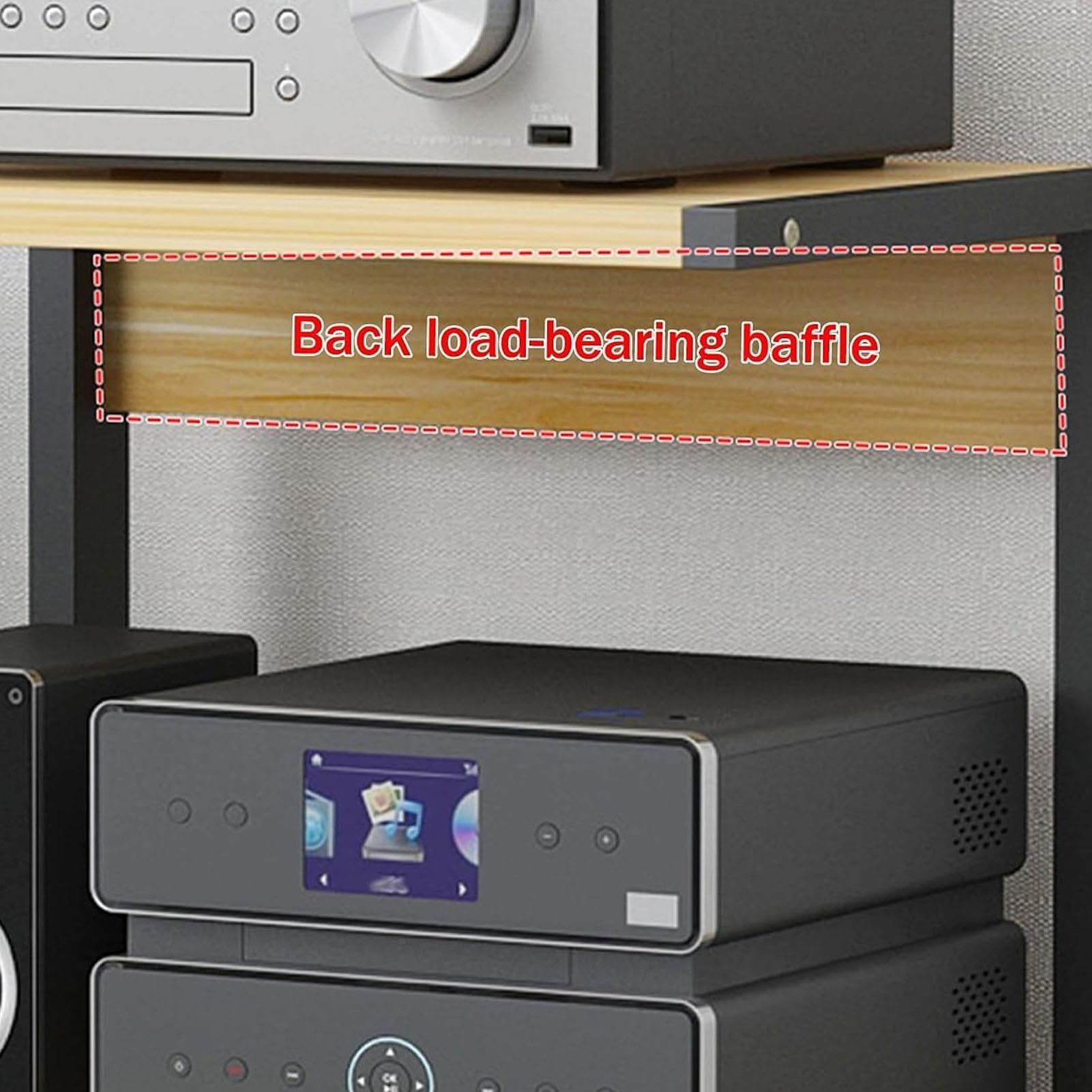 Tv Rack Hifi Shelf Audio Cabinet, Audio Rack met 2 Niveaus Wieltjes