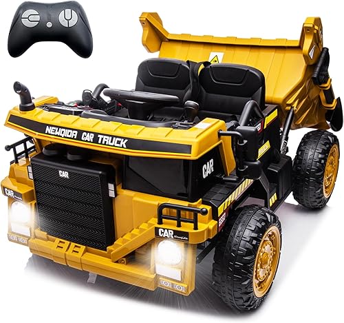 NEWQIDA Camión volquete para montar, automóvil eléctrico para niños de 12 V con control remoto para niños pequeños, vehículos de construcción con