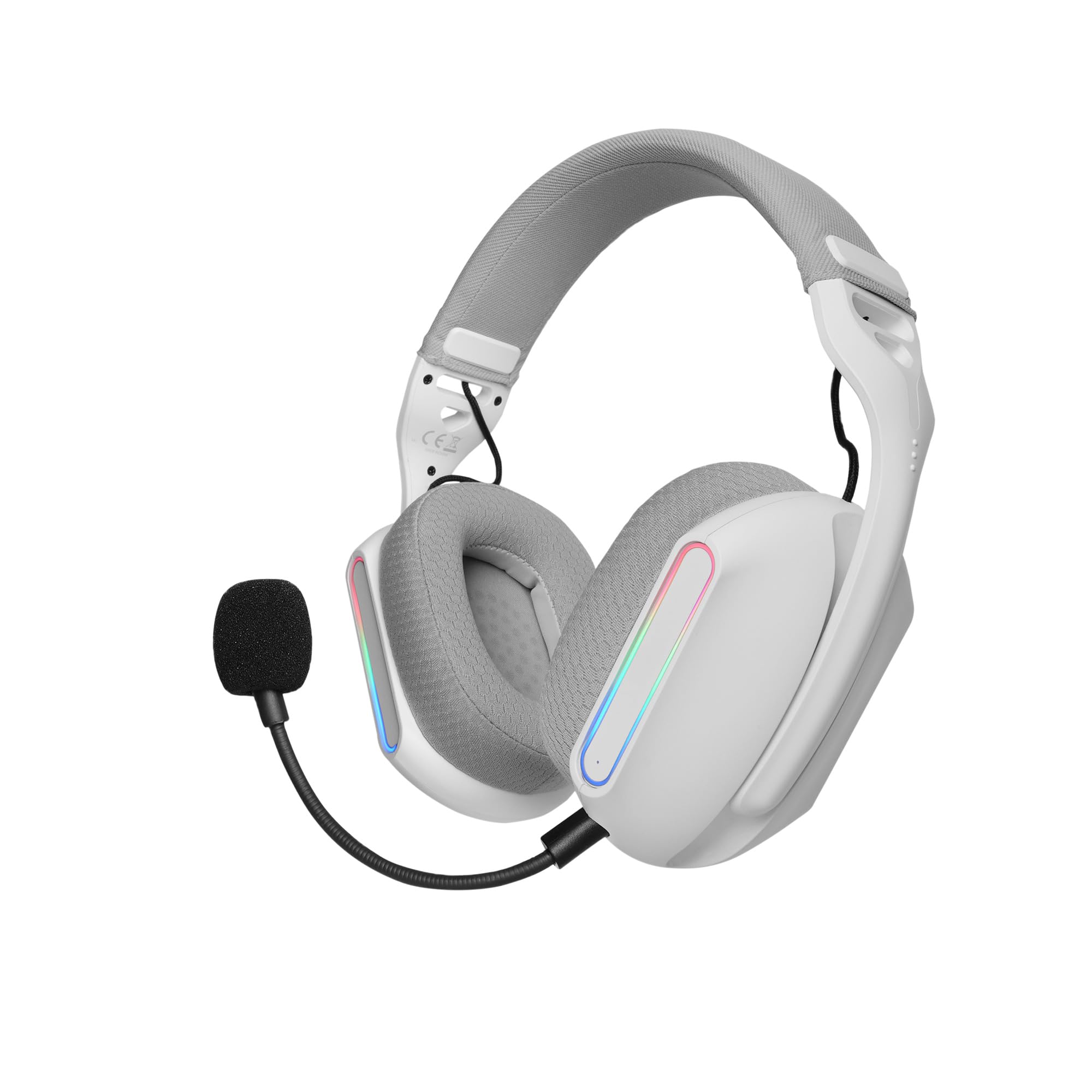 Mars Gaming MHW-​Pro, Auriculares Gaming Inalámbricos ARGB Flow, Sonido 3D Envolvente 7.1, Bluetooth 5.3 + 2.4GHz + Jack 3.5mm, Diseño Ergonómico Ultraligero, Micrófono Dual, Multiplataforma, Blanco