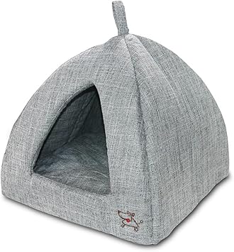 Best Pet Supplies Cat Bed for Indoor Cat, Domed Tent House with Removable Pillow, Covered Cat Cave for Small Dog, Puppies and All Breeds of Cats - Gray Linen, 19 x 19 x H19"