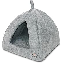 Best Pet Supplies Cat Bed for Indoor Cat, Domed Tent House with Removable Pillow, Covered Cat Cave for Small Dog, Puppies and All Breeds of Cats - Gray Linen, 16 x 16 x H14"