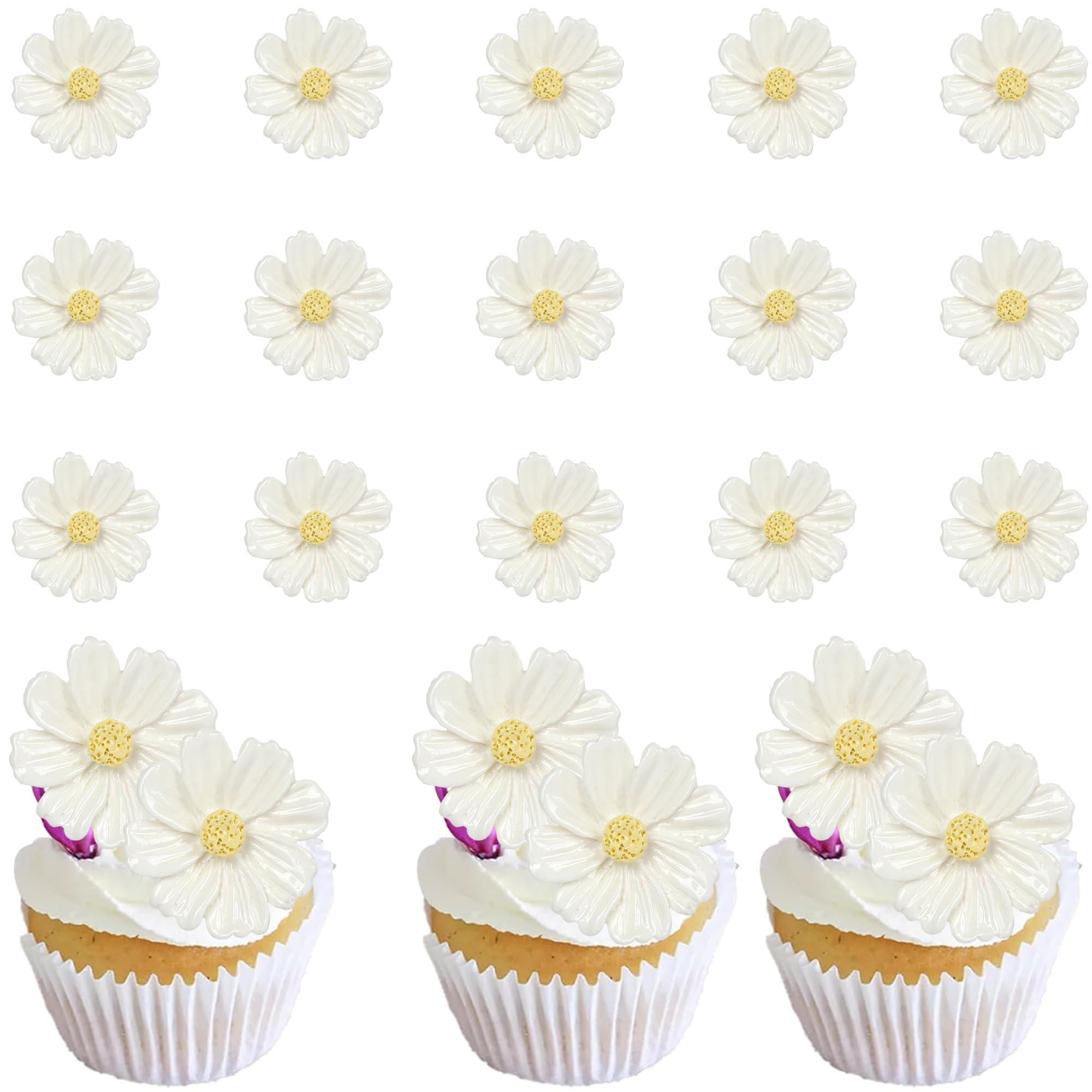 Xsstarmi 30 PCS Daisy Cupcake Toppers Sunflower Cupcake Picks Little White Daisies Flowers Cake Decorations for Engagement Baby Shower Birthday Wedding Anniversary Party Cake Decorations Supplies — image 1